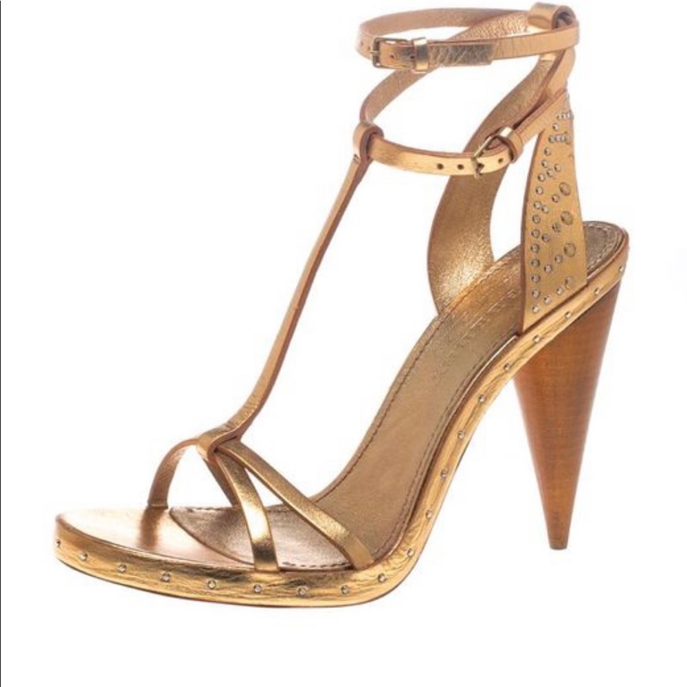 New Burberry Gold Heel Sandals
